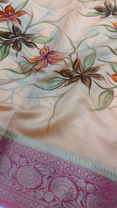 Pure Silk Banarasi Handloom Saree - Hand Painted