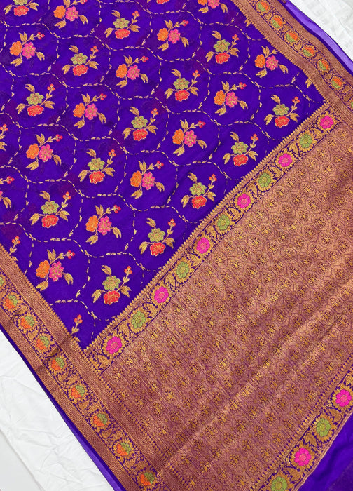 Purple Pure Khaddi Chiffon Banarasi Saree