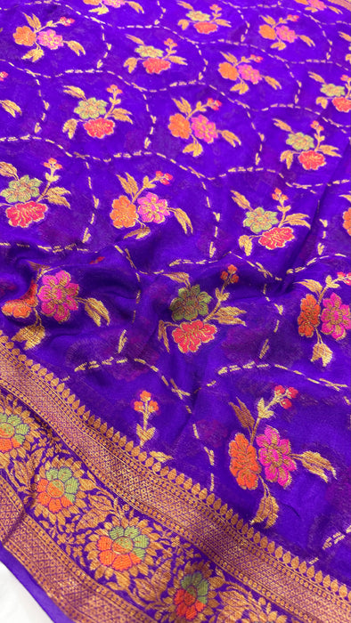 Purple Pure Khaddi Chiffon Banarasi Saree