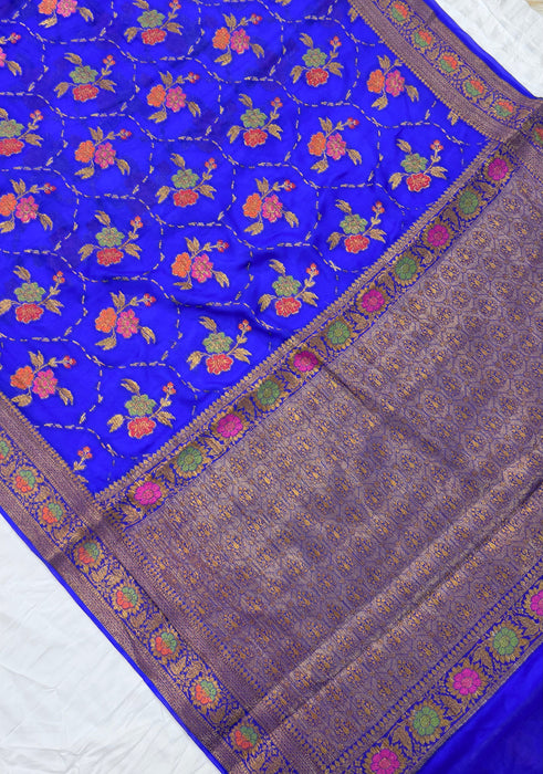 Royal Blue Pure Khaddi Chiffon Banarasi Saree