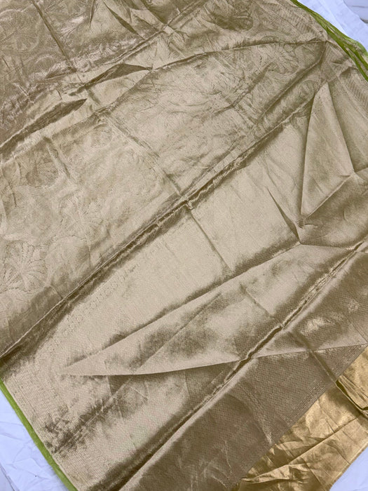 Hazel Green Pure Banarasi Tissue Handloom Saree - Designer Brocade