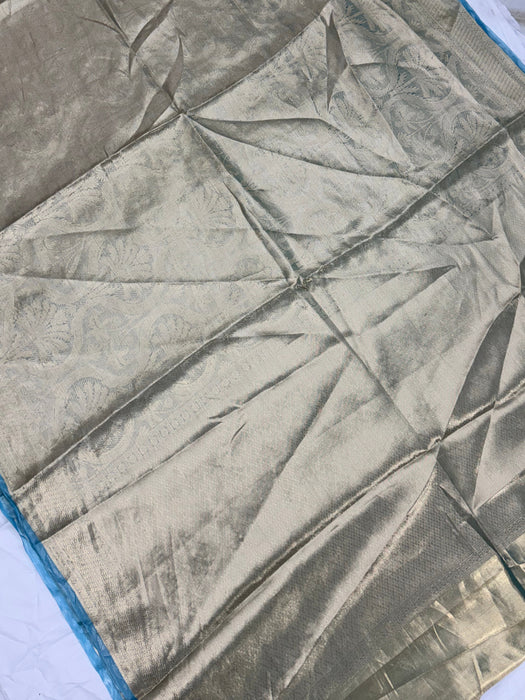Light Blue Pure Banarasi Tissue Handloom Saree - Designer Brocade