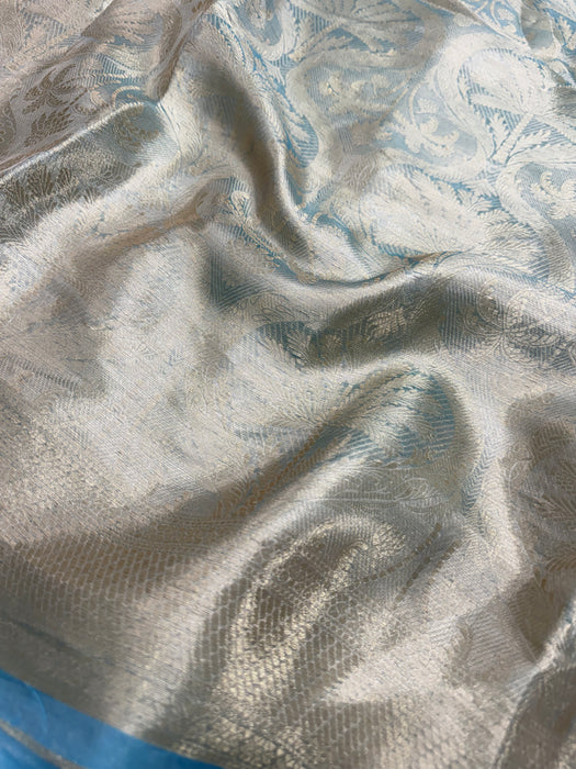 Light Blue Pure Banarasi Tissue Handloom Saree - Designer Brocade