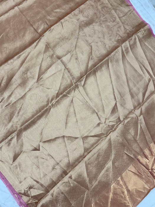 Pink Pure Banarasi Tissue Handloom Saree - Designer Brocade