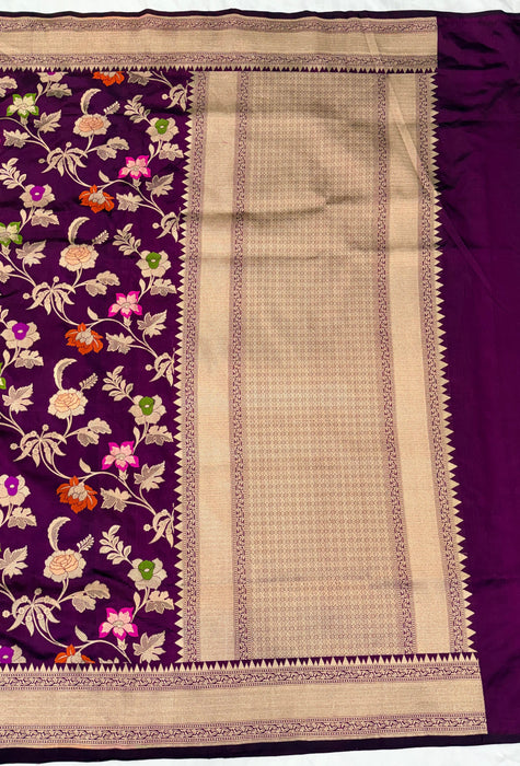 Deep Magenta Pure Katan Banarasi Handloom Saree - Meenakari Work