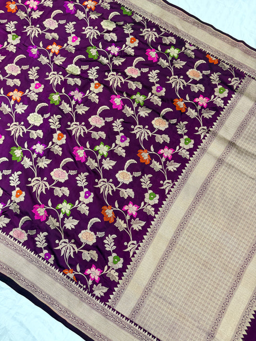 Deep Magenta Pure Katan Banarasi Handloom Saree - Meenakari Work