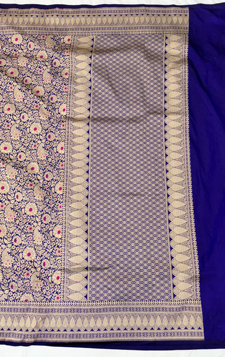 Deep Blue Pure Katan Banarasi Handloom Saree - Meenakari Brocade Work