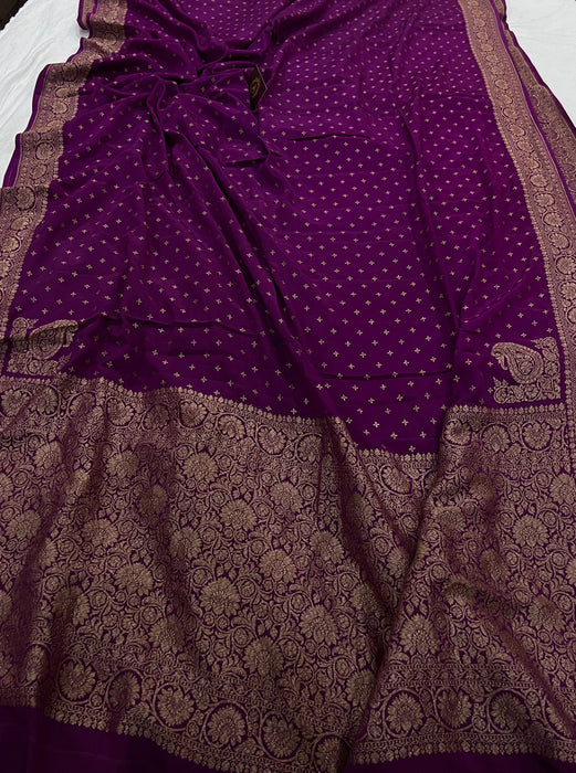 Magenta Pure Khaddi Crepe Banarasi Handloom Saree
