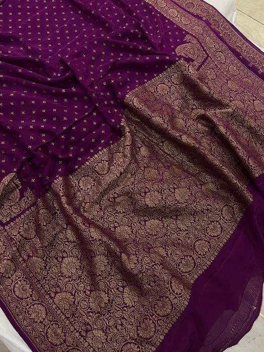 Magenta Pure Khaddi Crepe Banarasi Handloom Saree