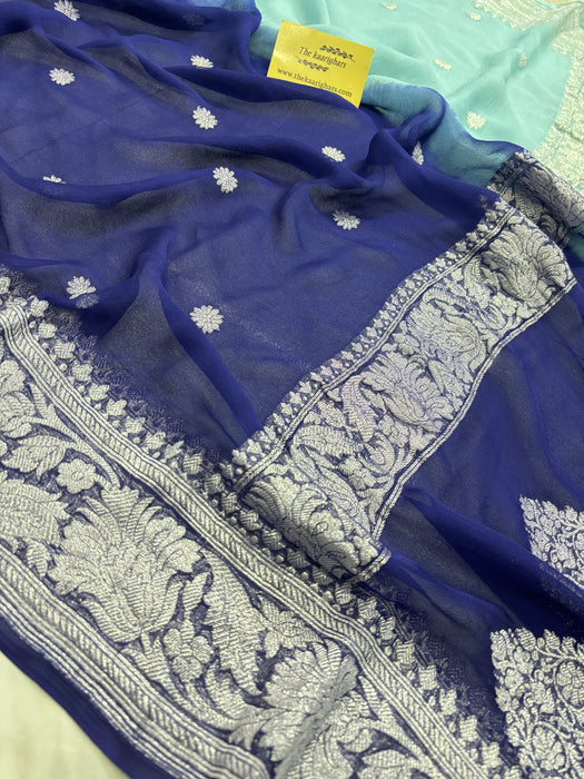 Double Shade Pure Kadhwa Chiffon Georgette Banarasi Saree - Silver Zari