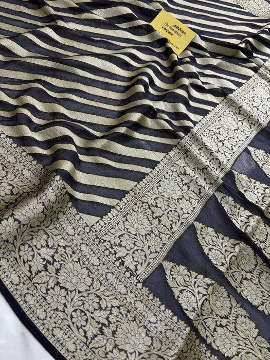 Black Pure Khaddi Chiffon Banarasi Saree