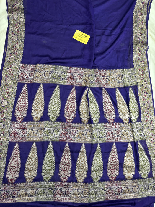 Navy Pure Khaddi Chiffon Banarasi Saree