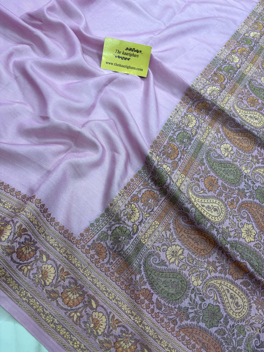 Mauve Pink Pure Butter Crepe Banarasi Saree