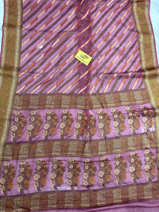 Dark Mauve Pure Khaddi Chiffon Banarasi Saree