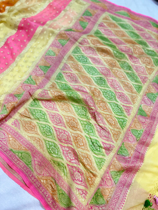 Rangkat Khaddi Georgette Banarasi Handloom Saree - Handfilled Meenakari
