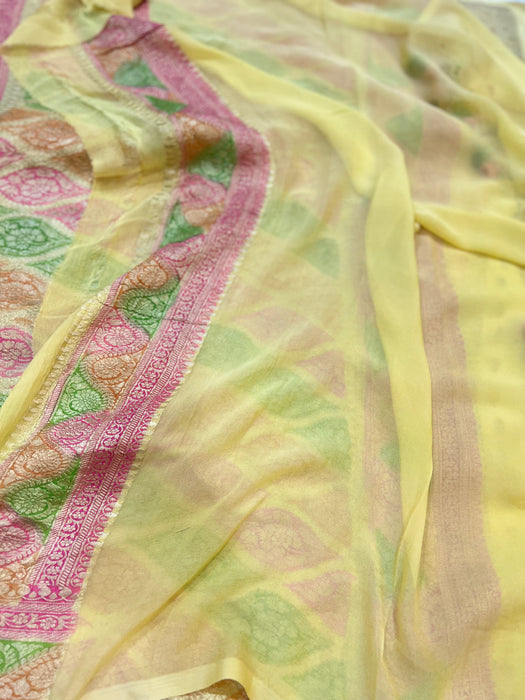 Rangkat Khaddi Georgette Banarasi Handloom Saree - Handfilled Meenakari