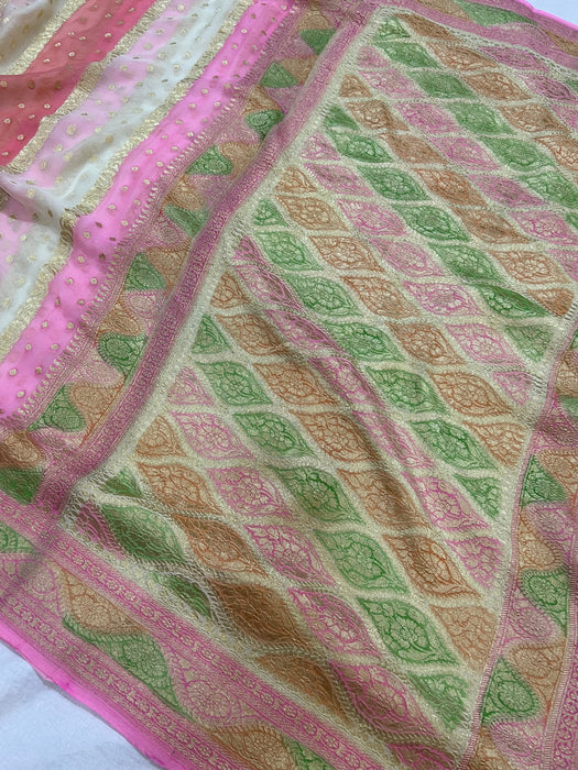 Rangkat Khaddi Georgette Banarasi Handloom Saree - Handfilled Meenakari