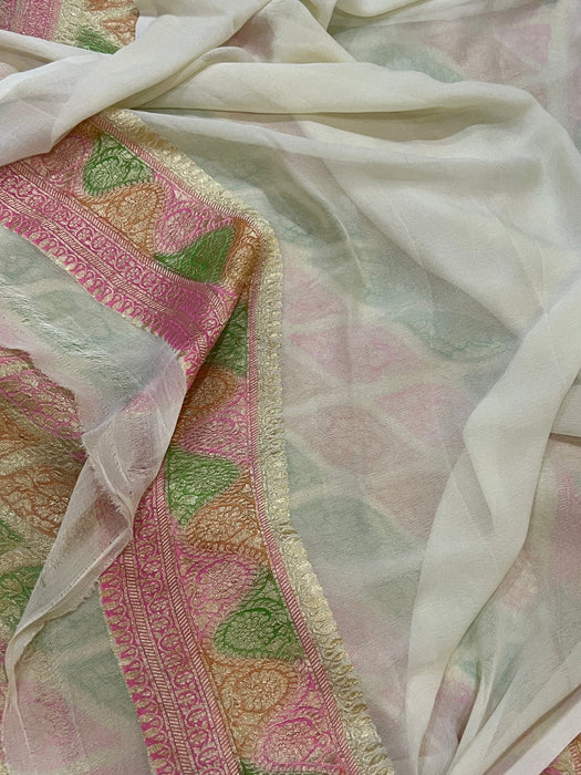 Rangkat Khaddi Georgette Banarasi Handloom Saree - Handfilled Meenakari