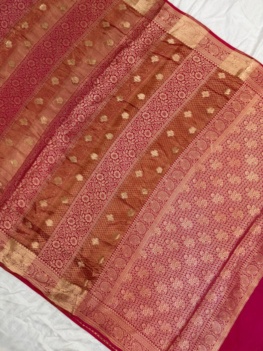 Deep Pink Pure Tissue Chiniya Banarasi Handloom Saree