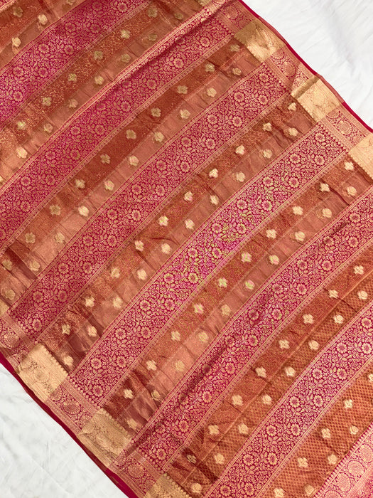 Deep Pink Pure Tissue Chiniya Banarasi Handloom Saree