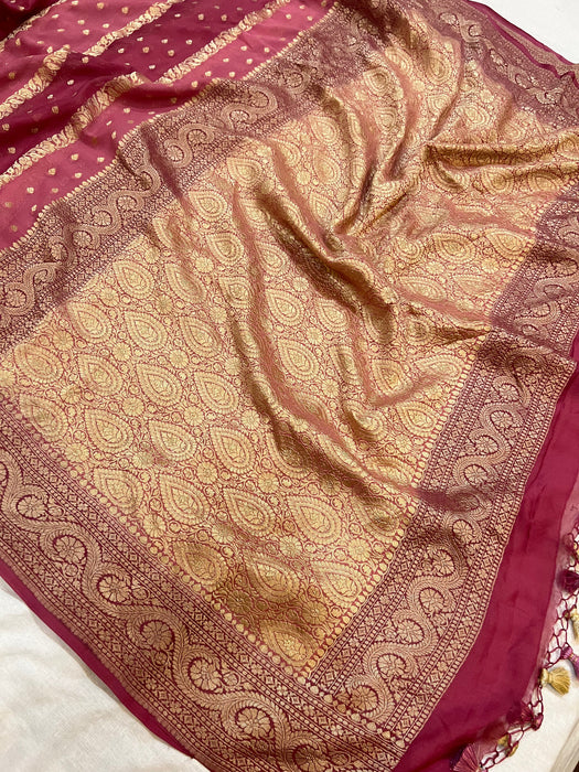 Rangkat Khaddi Georgette Banarasi Handloom Saree - Handfilled Meenakari