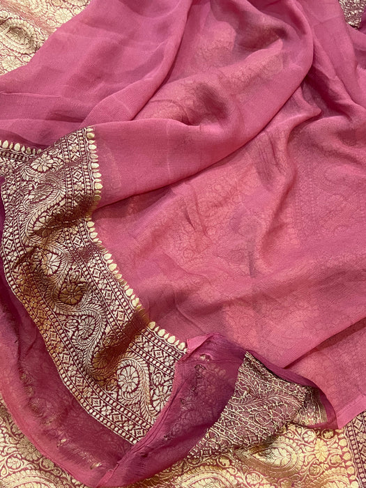 Rangkat Khaddi Georgette Banarasi Handloom Saree - Handfilled Meenakari