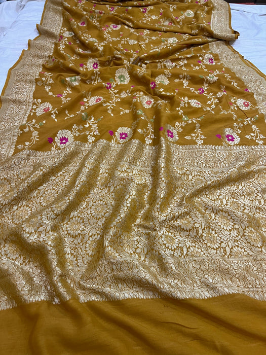 Italian Yellow Tussar Georgette Banarasi Saree