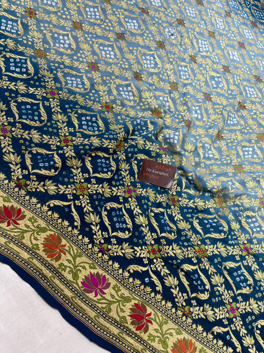 Handwoven Pure Georgette Bandhani Banarasi Saree - Meenakari Work
