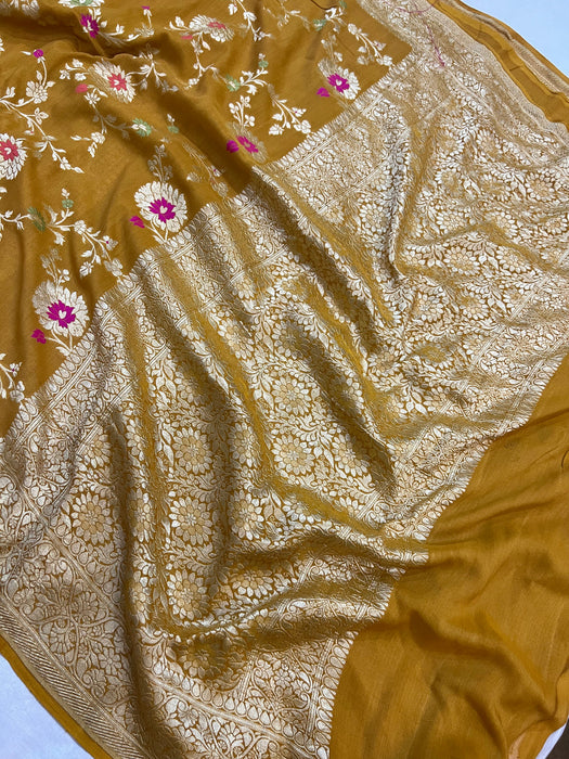 Italian Yellow Tussar Georgette Banarasi Saree