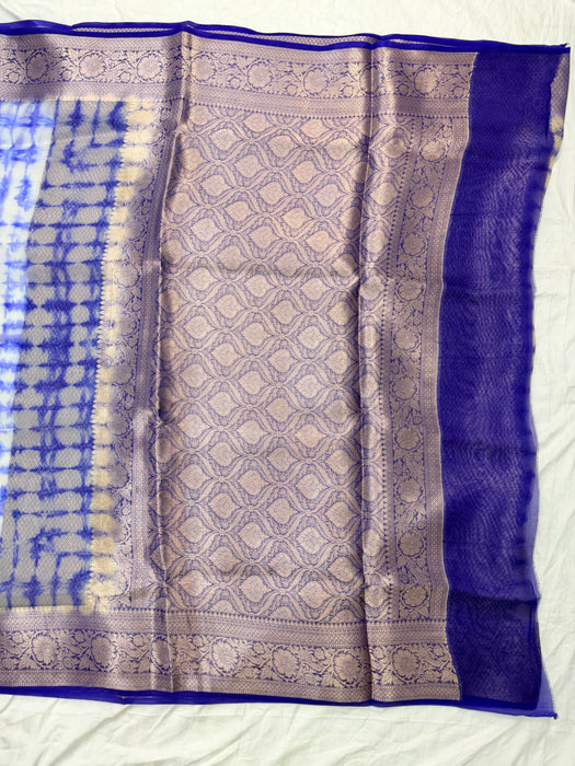 Blue Pure Kora Organza Banarasi Handloom Saree