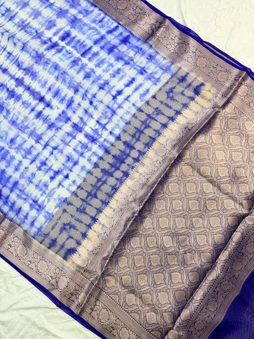 Blue Pure Kora Organza Banarasi Handloom Saree