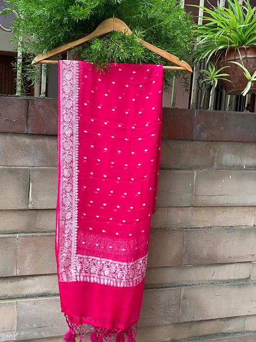 Rani Pure Chiffon Banarasi Handloom Dupatta - Silver Zari