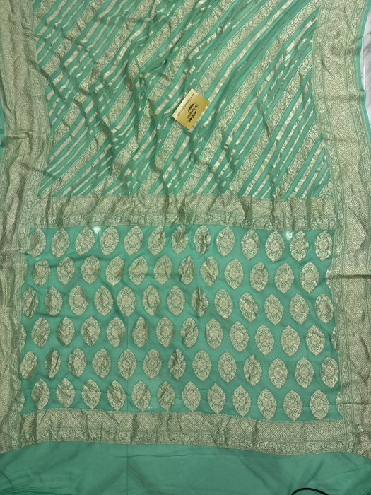 Torquoise Green Pure Khaddi Georgette Banarasi Saree -  Water Zari