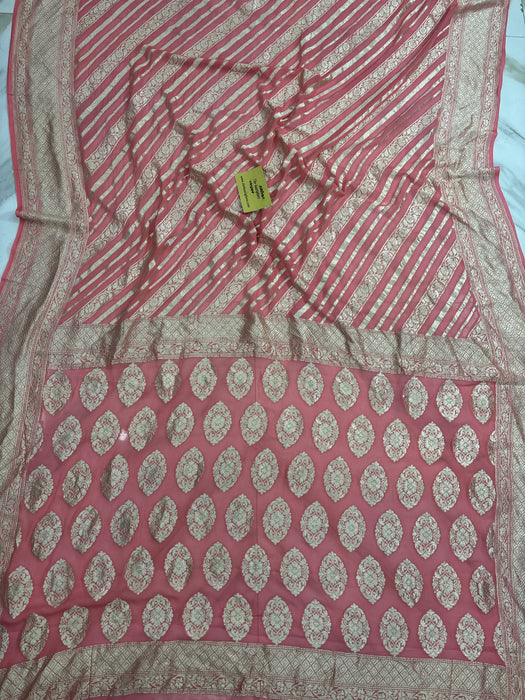 Pink Pure Khaddi Georgette Banarasi Handloom Saree -  Water Zari