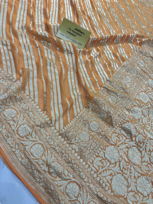 Persian Orange Pure Khaddi Georgette Banarasi Saree -  Water Zari
