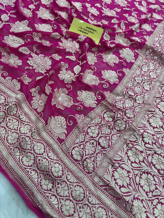 Rani Pure Khaddi Georgette Banarasi Handloom Saree -  Water Zari