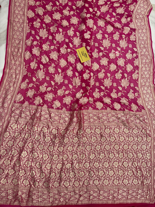 Rani Pure Khaddi Georgette Banarasi Handloom Saree -  Water Zari