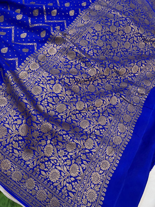 Royal Blue Pure Khaddi Crepe Banarasi Handloom Saree