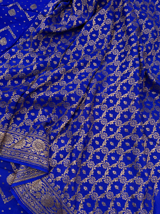 Royal Blue Pure Khaddi Crepe Banarasi Handloom Saree