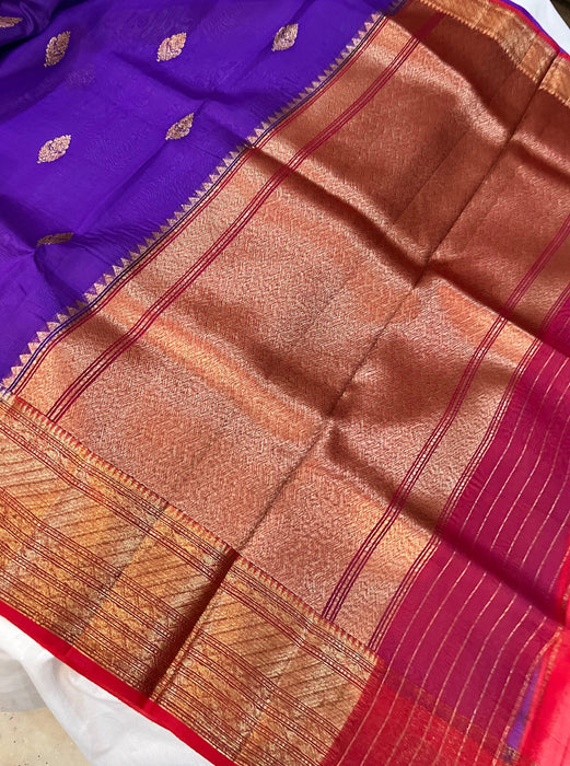 Purple Pure Kora Banarasi Handloom Saree