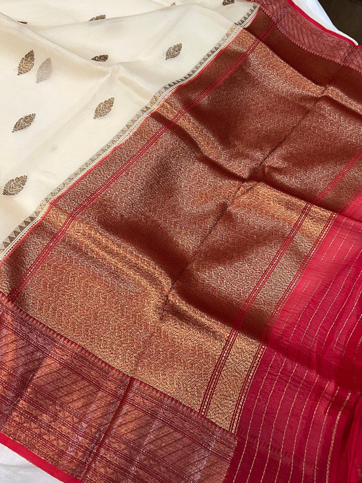 White Pure Kora Banarasi Handloom Saree