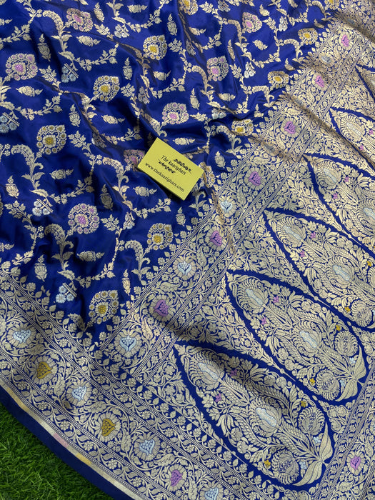 Blue Pure Katan Banarasi Handloom Saree - Tilfi Meenakari Work