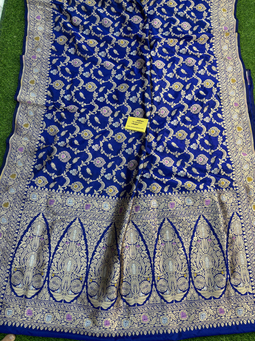 Blue Pure Katan Banarasi Handloom Saree - Tilfi Meenakari Work