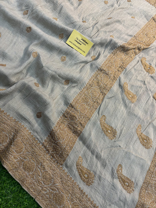 Tussar Georgette Banarasi Handloom Saree - Antique Zari