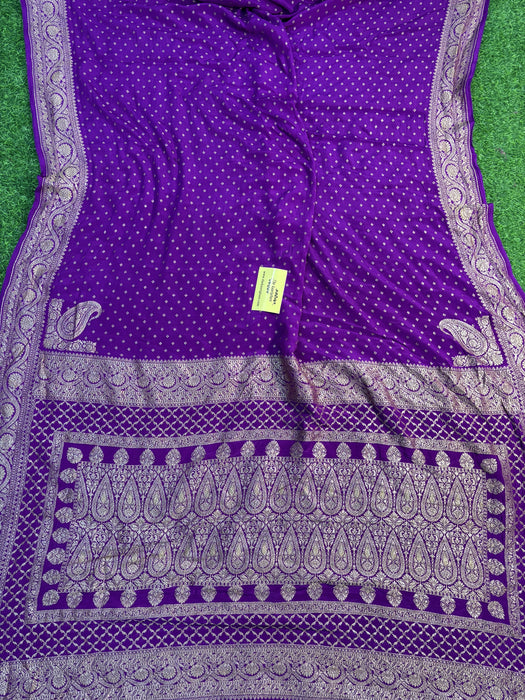 Purple Pure Khaddi Crepe Banarasi Handloom Saree - Antique Zari
