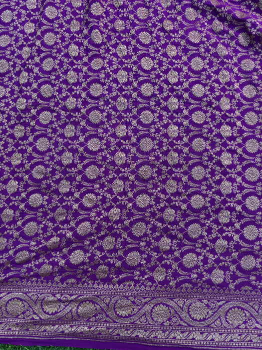 Purple Pure Khaddi Crepe Banarasi Handloom Saree - Antique Zari