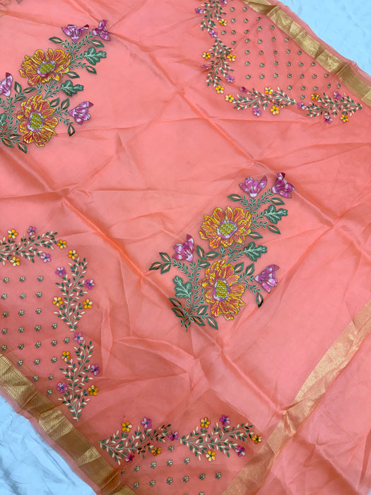 Pure Organza Banarasi Handloom Saree - Chikankari