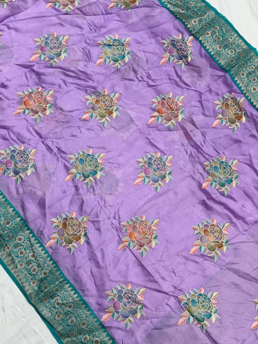 Pure Mango Banarasi Handloom Saree - Hand Thread work