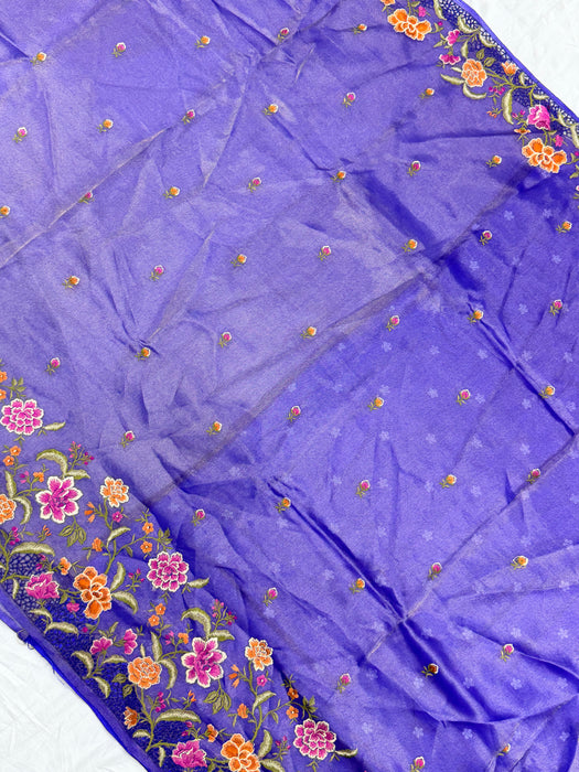 Blue Pure Tissue Banarasi Handloom Saree - Chikankari