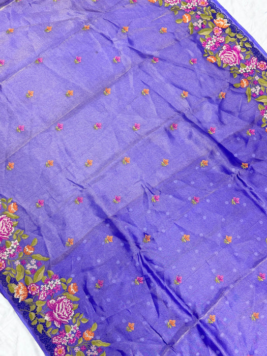 Blue Pure Tissue Banarasi Handloom Saree - Chikankari